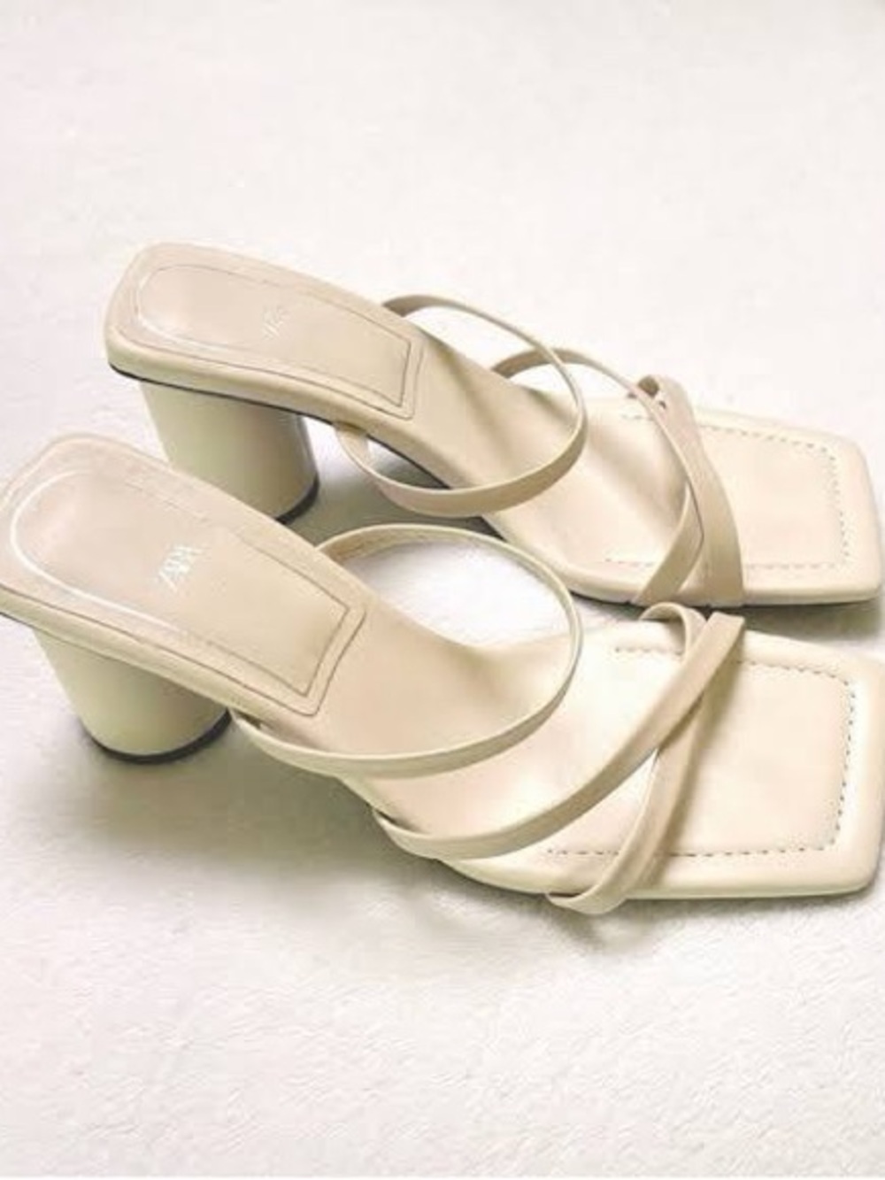 Zara Beige Strappy Round-Block Heel Sandals